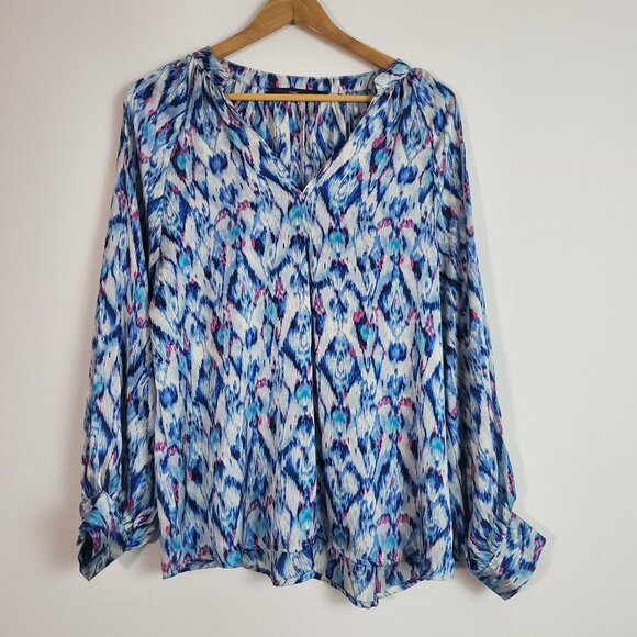 Hazel Hazel Hazel Top Medium Blue Abstract Ikat Boho Maximalist Popover Artsy - Picture 1 of 12